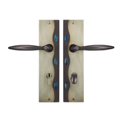 Solid Bronze Cayman Royale Accent 10" Handle Euro Mortise Set-Silver and Gold Patina