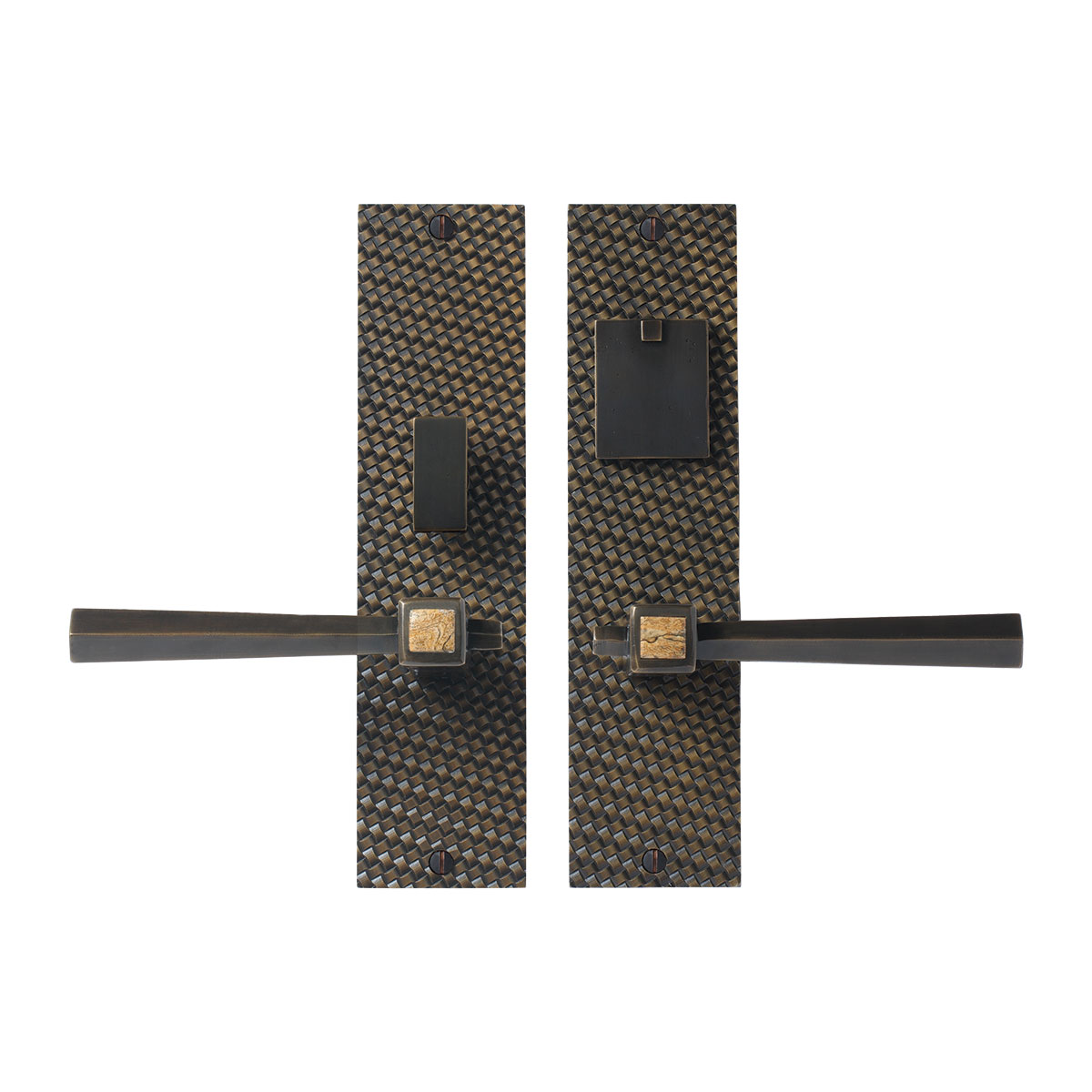 Solid Bronze Amora Royale Lever Mortise Entry Set with Jasper Panther Inlay
