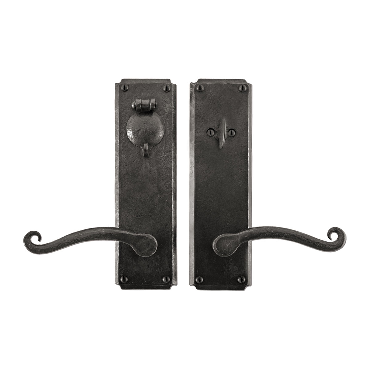 Hand Forged Iron Scrolled Lever Deadbolt Entry Set 