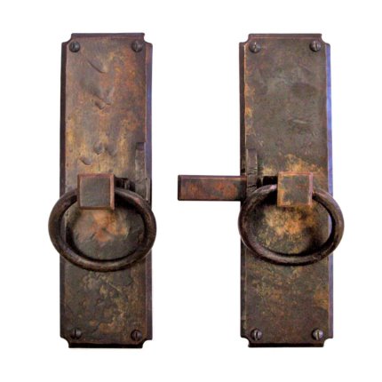 Hand Forged Iron Vertical Strike-bar Latch Passage Set with Ring Pulls 
